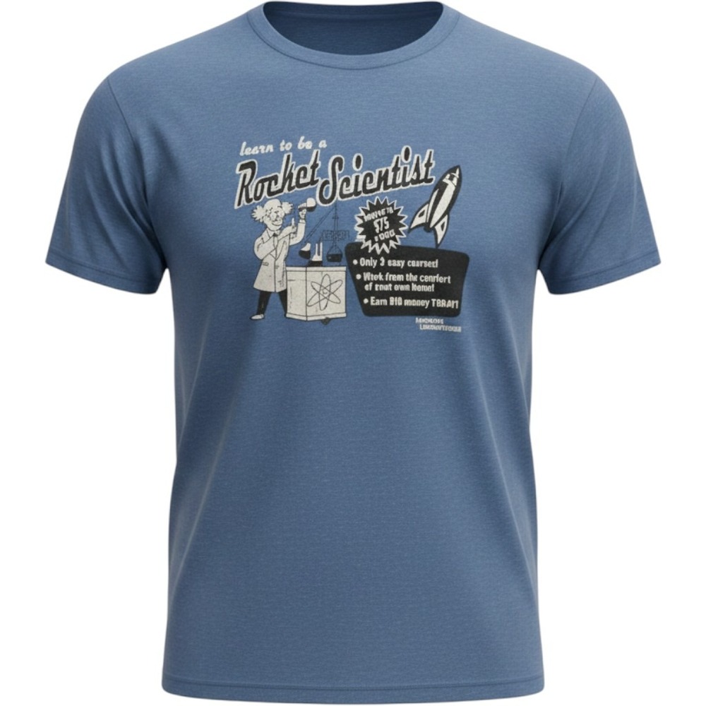 Rocket Scientist Graphic Tee Mens Blue Heather Retro Science T-Shirt XL